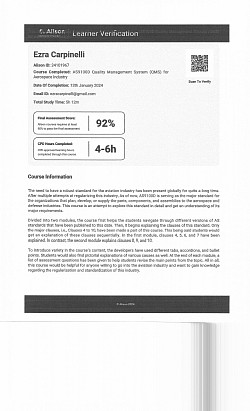 AEROSPACE QUALITY MANAGEMENT SYSTEM CREDENTIAL ID 6363-24101967